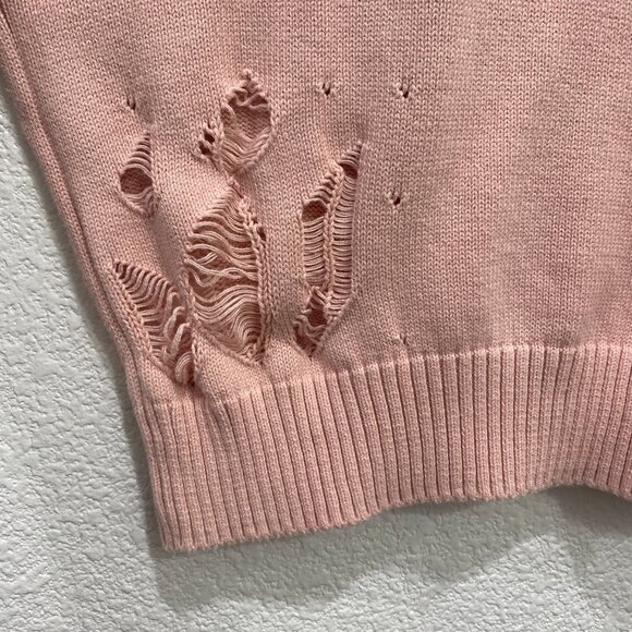 DVNT Pink Distressed Sweater, Crew Neck, Long Sleeve Knitted Sweater - Picture 4 of 8